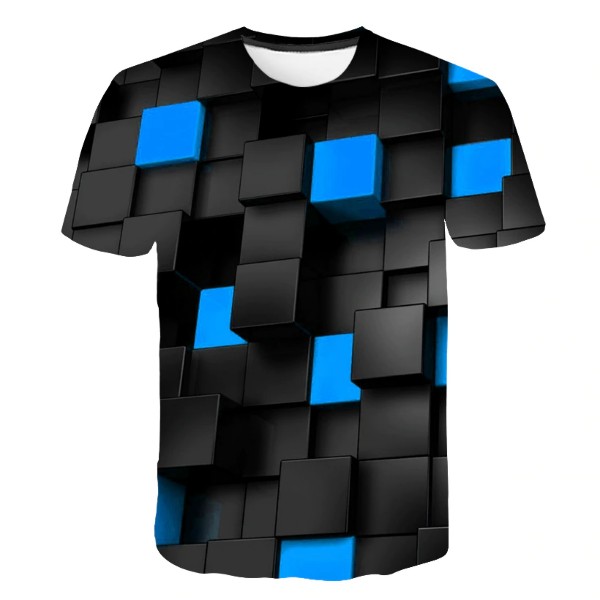 3D tričko ilúzie kocky, modré