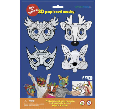 3D Karnevalové masky 4ks - Sova, jeleň, králiček, superhrdina
