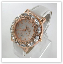 Detské hodinky Hello Kitty s diamantmi -  biele