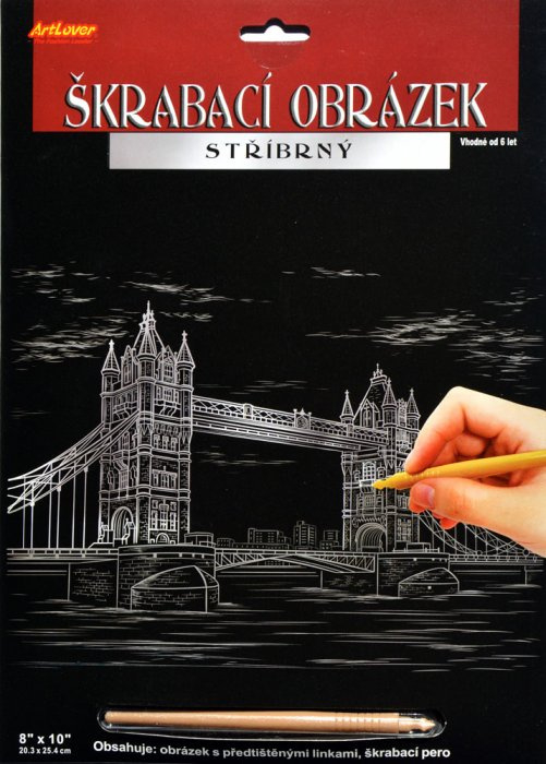 Škrabacie obrázok strieborný 20x25 cm - Tower Bridge