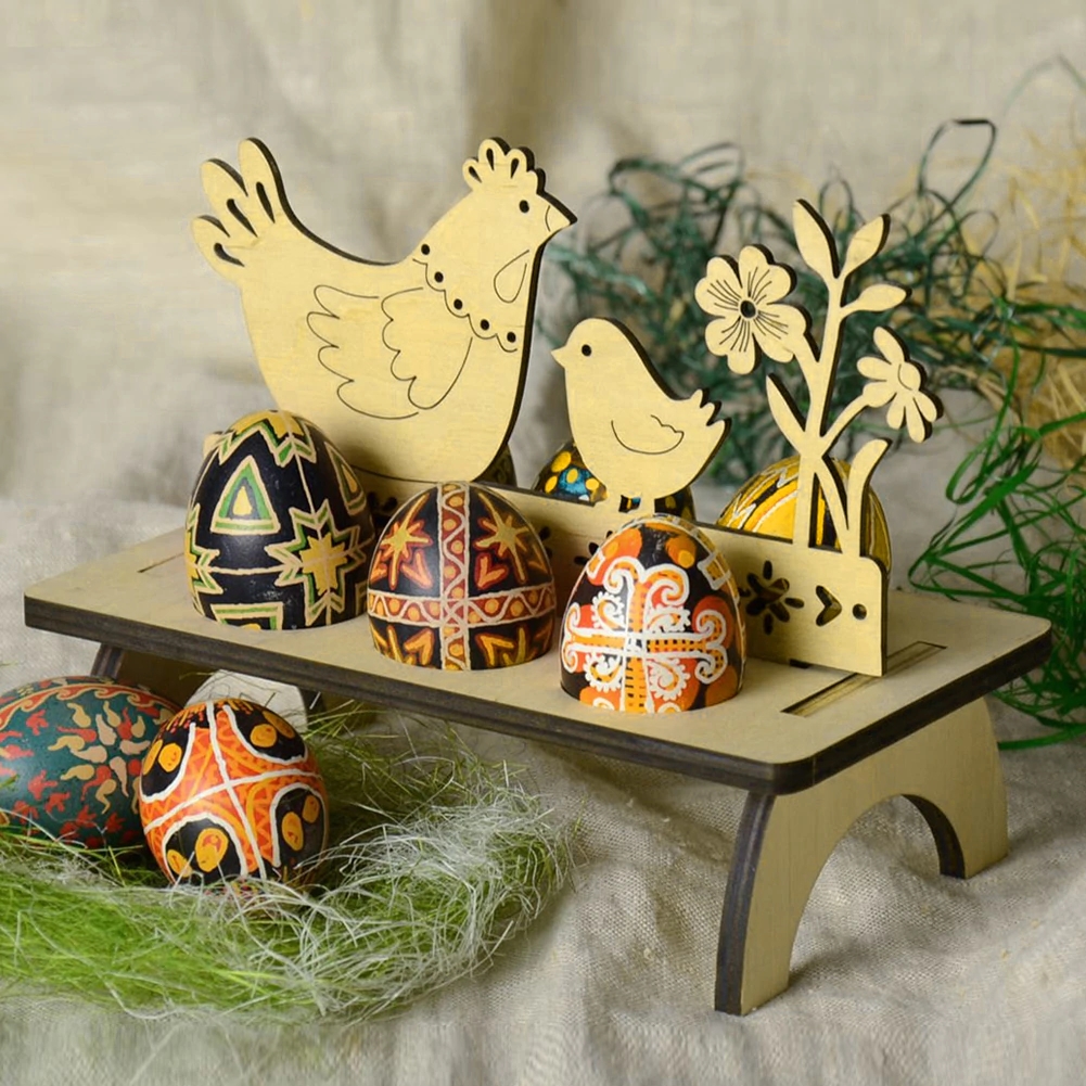 Drevená veľkonočné dekorácie na vajíčka Slepička A KURIATKO