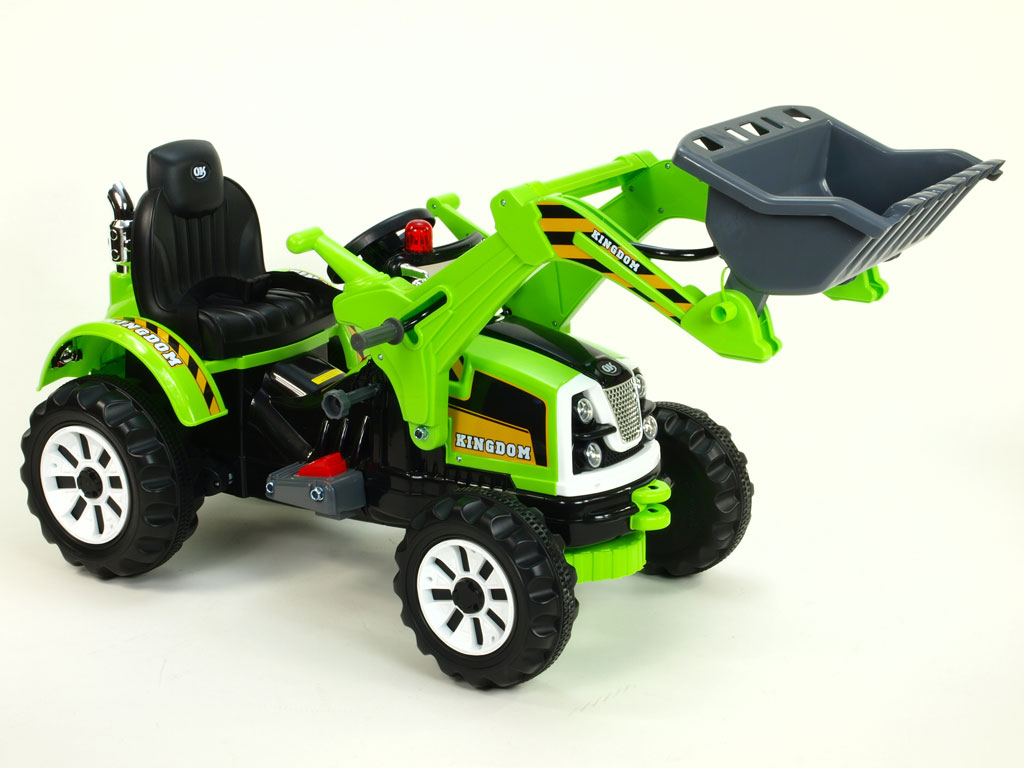 Elektrický traktor Kingdom s nakladacou lyžicou zelený