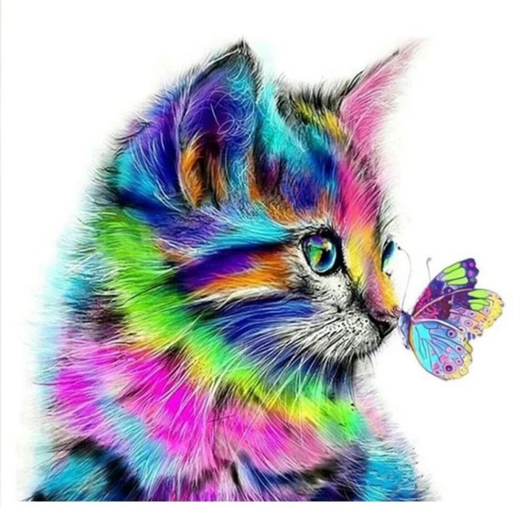 Diamantové maľovanie dúhová mačka