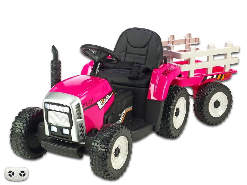 Elektrický rozkošný traktor s vlekom růžový