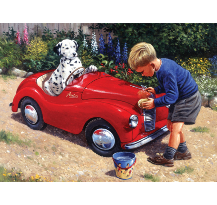 Maľovanie podľa číselného Dalmatín v červenom aute