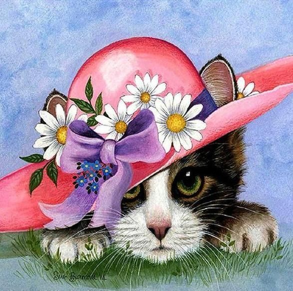 5D diamantové maľovanie "Mačka v klobúku"