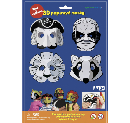 3D Karnevalové masky 4ks - Pirát, superhrdina, lev, mýval