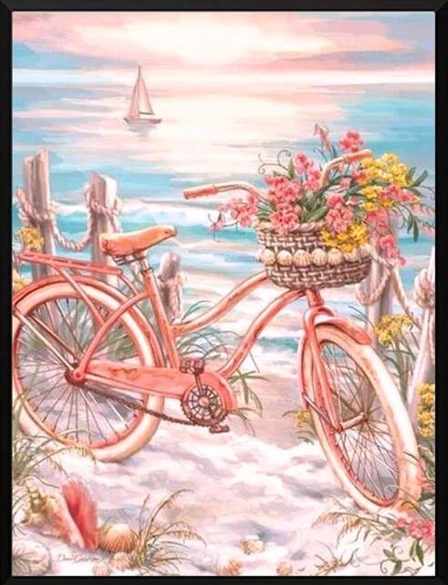 Diamantové maľovanie kvetov na bicykli