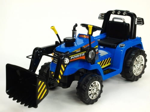 Elektrický traktor 12V s ovládateľnou lyžicou modrý