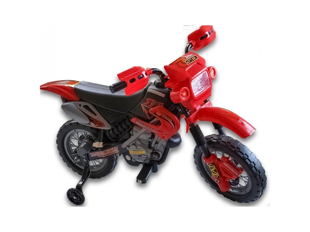 Elektrický motocykel Crosska 6V, ako skutočné preteky, červená