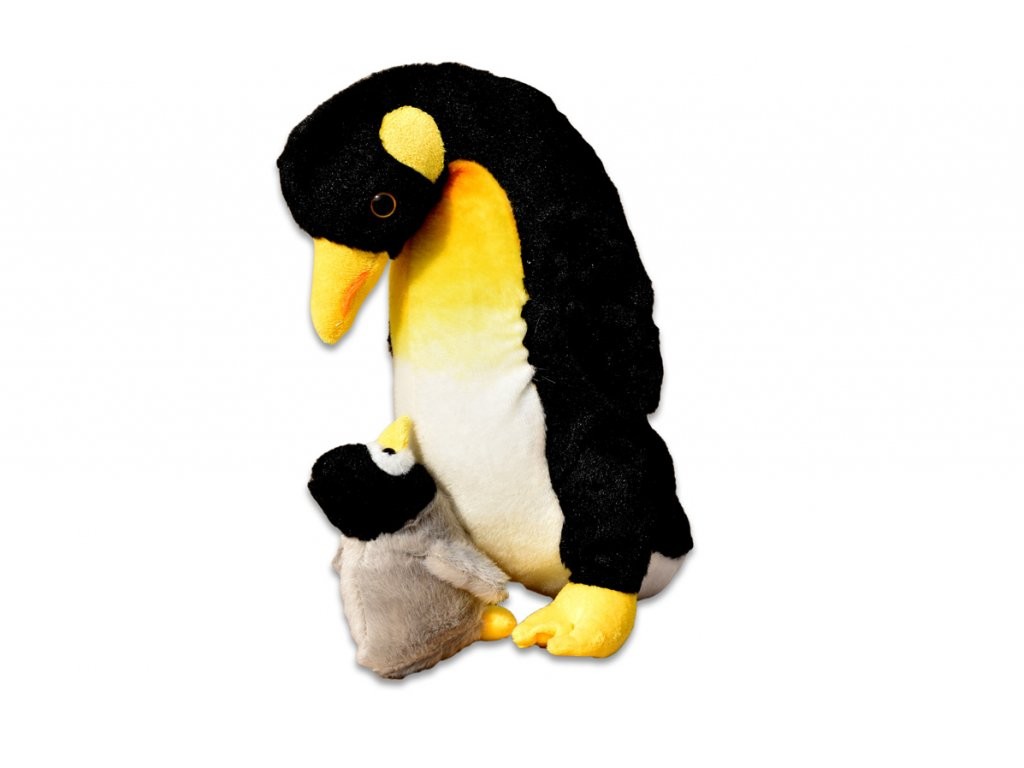 Plyšový roztomilý tučniak mamička s mláďaťom, výška 30cm