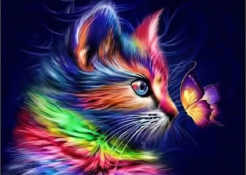 Diamantové maľovanie svietiace v tme - Mačka s motýlikom