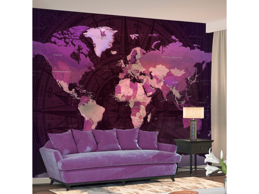 Samolepiaca fototapeta -  Purple World Map