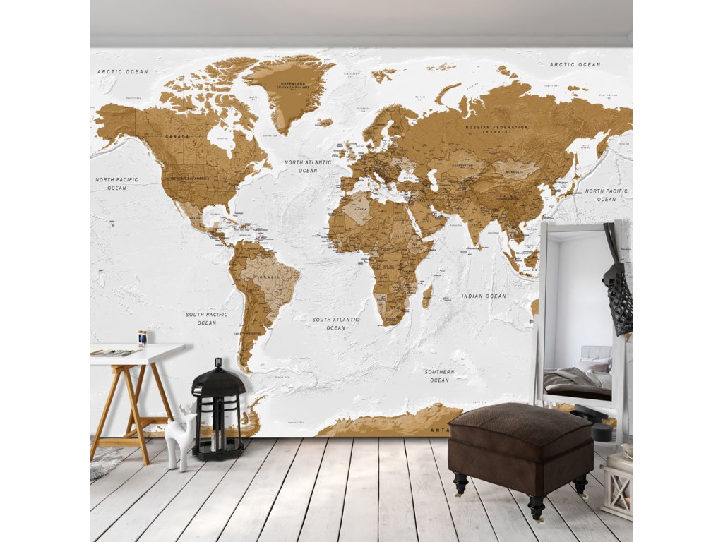 Samolepiaca fototapeta -  World Map: White Oceans