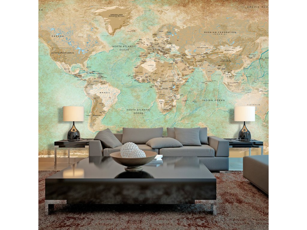 Samolepiaca fototapeta - Turquoise World Map II