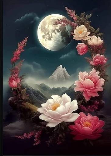 Diamantové maľovanie mesiac v kvetoch